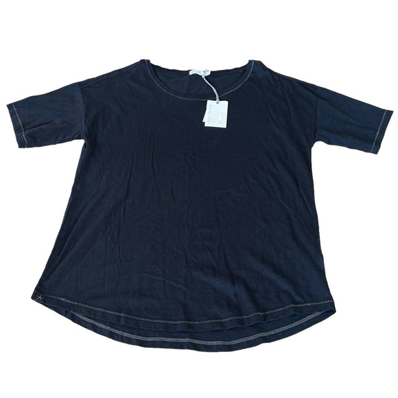 Barefoot Dreams Malibu Collection Slub Jersey Dropped Shoulder Tee Black Lrg NWT - Picture 1 of 11